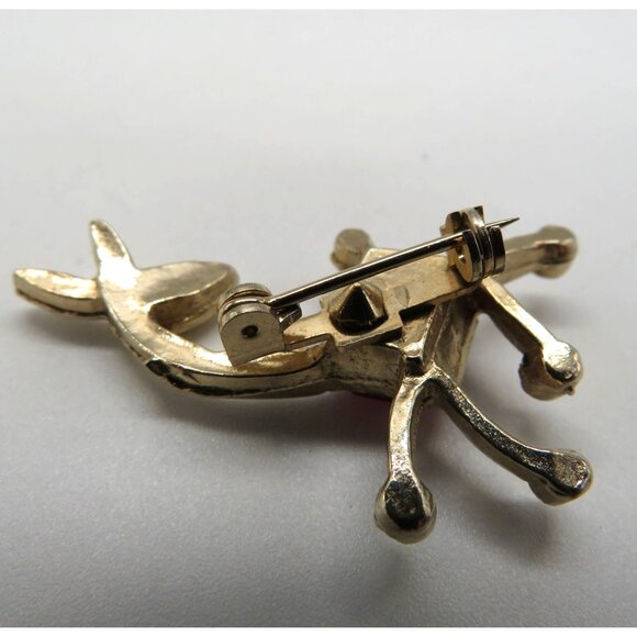 Vintage Reindeer Brooch Gold Red Rhinestone Body Holiday Christmas - Picture 8 of 9